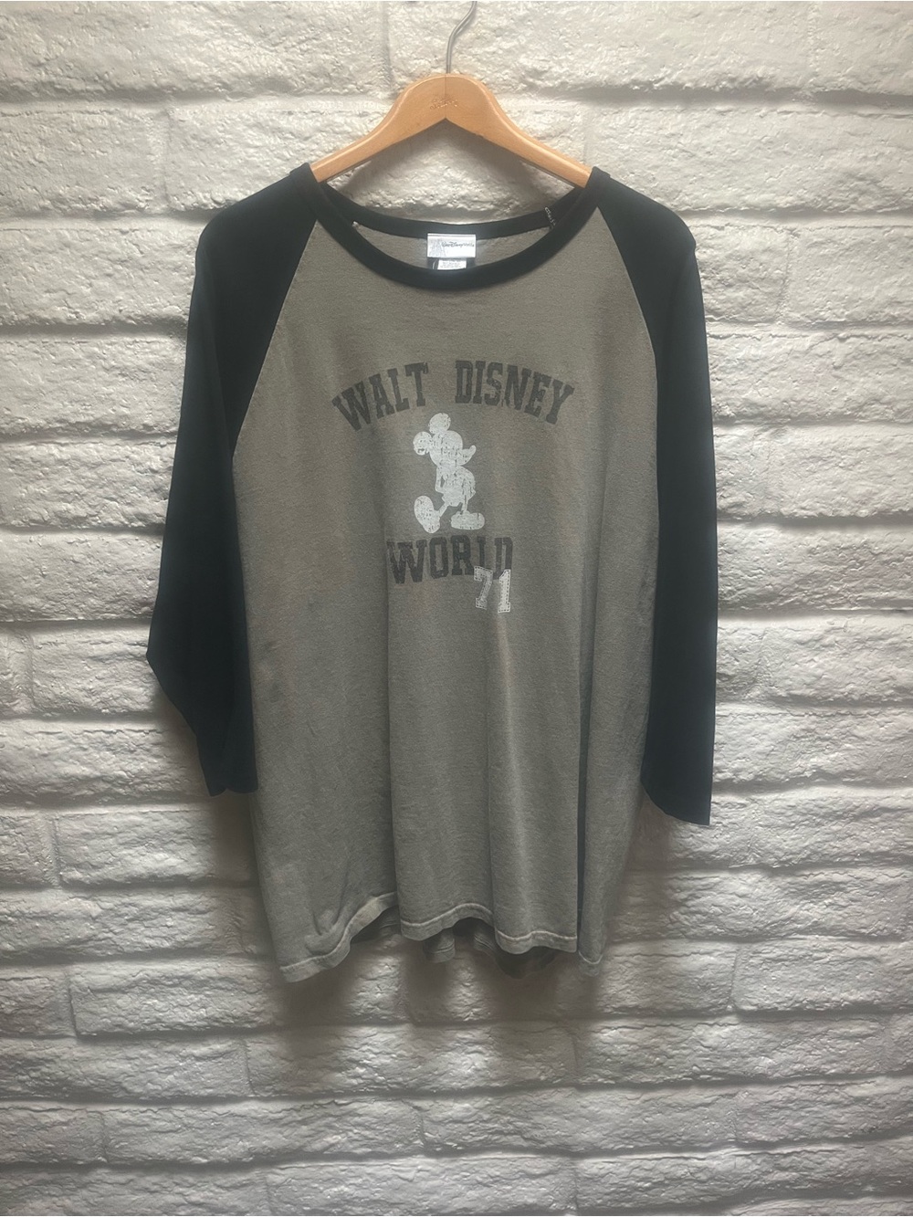 Disney Gray and Black Raglan Mickey Tee